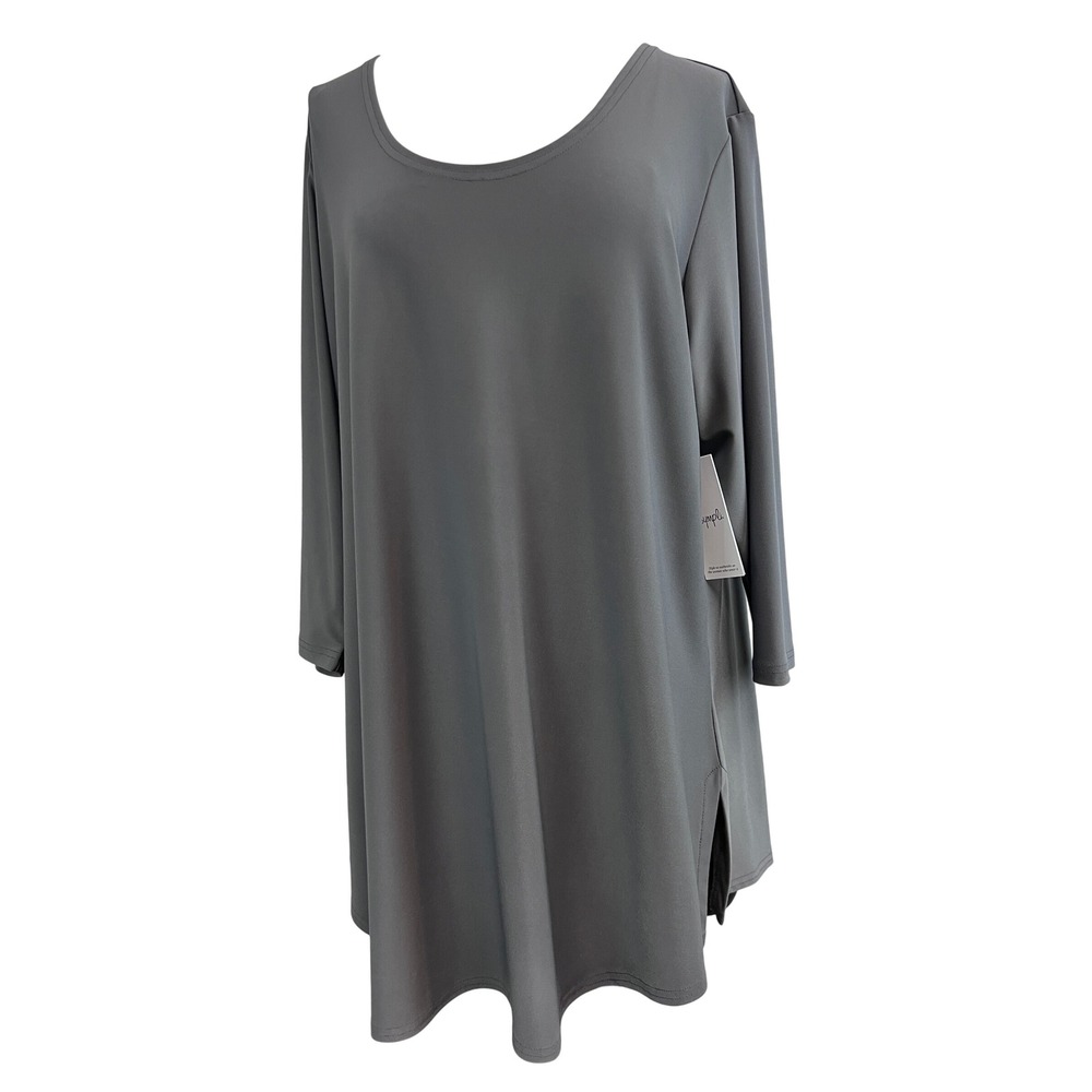 Sympli Go To Classic T Relax Women 1G Titanium NWT 3/4 Sleeve Scoop Neck Top